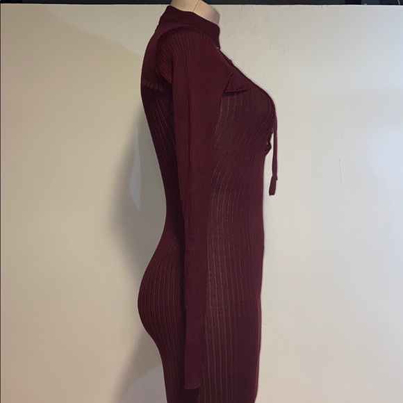 Maroon Long Sleeve Choker Dress - Picture 2 of 6